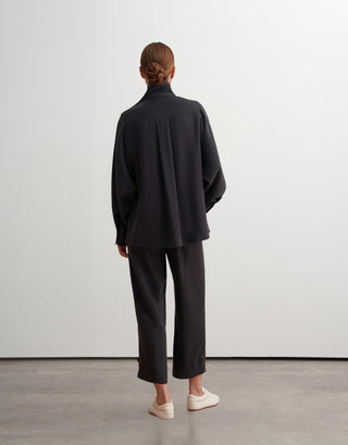 Silky Modal Blend Shirt with Snap Closure – Navy