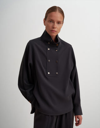 Silky Modal Blend Shirt with Snap Closure – Navy