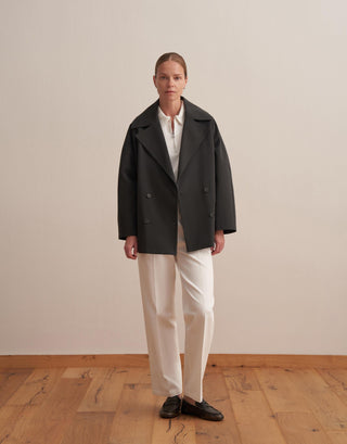 Double-Breasted Cotton Trench Jacket – Anthracite