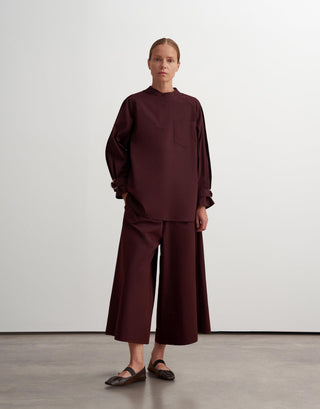 Pleated Shoulder Cotton Shirt with Belt – Plum