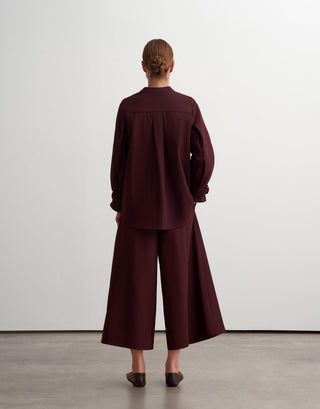 Pleated Shoulder Cotton Shirt with Belt – Plum