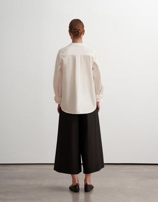 Pleated Shoulder Cotton Shirt with Belt – Ecru