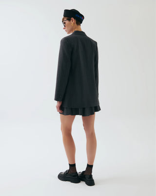 Audrey Pinstripe Wool Blazer – Charcoal