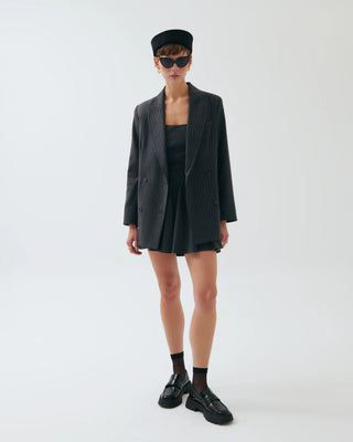 Audrey Pinstripe Wool Blazer – Charcoal