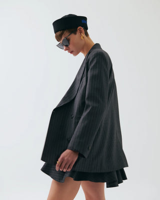 Audrey Pinstripe Wool Blazer – Charcoal