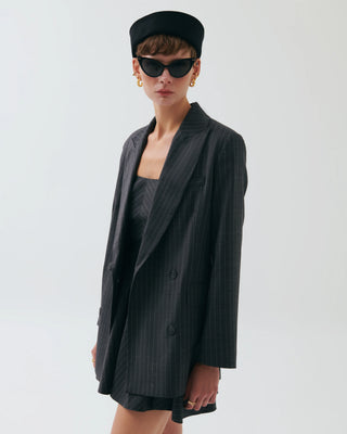 Audrey Pinstripe Wool Blazer – Charcoal