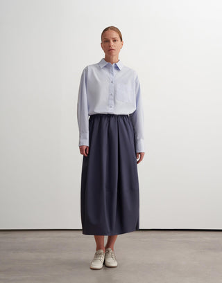 Structured Balloon Cotton Skirt – Navy