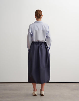 Structured Balloon Cotton Skirt – Navy