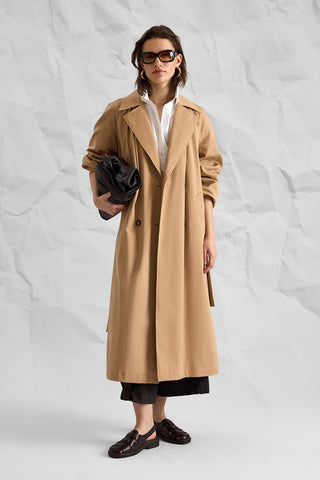 MD Signature Camel Belted Long Trench Coat