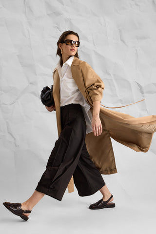 MD Signature Camel Belted Long Trench Coat