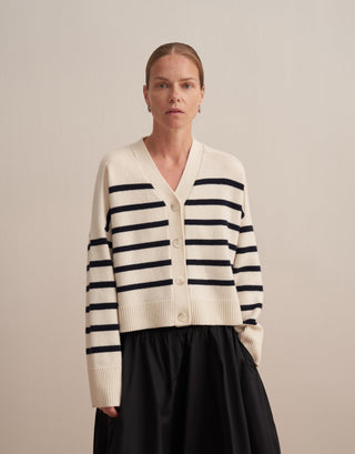 Striped Knit Cardigan – Ecru