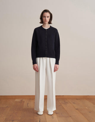 Zipped Cotton Knit Cardigan – Navy