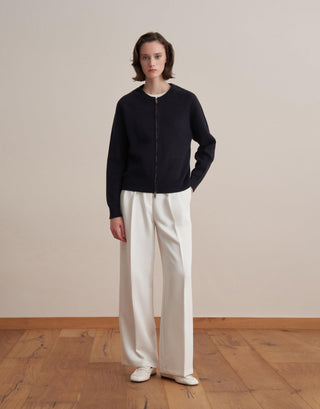 Zipped Cotton Knit Cardigan – Navy