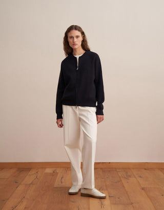 Zipped Cotton Knit Cardigan – Navy
