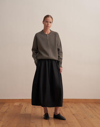 Zipped Cotton Knit Cardigan – Charcoal