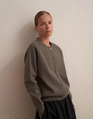 Zipped Cotton Knit Cardigan – Charcoal