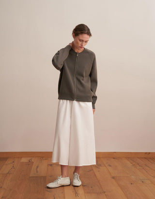 Zipped Cotton Knit Cardigan – Charcoal