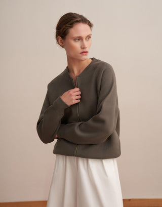 Zipped Cotton Knit Cardigan – Charcoal