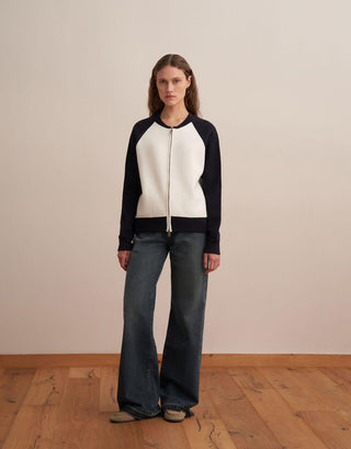 Two-Tone Cotton Knit Cardigan – Ecru