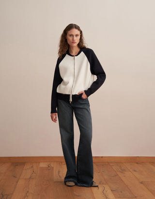Two-Tone Cotton Knit Cardigan – Ecru