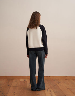 Two-Tone Cotton Knit Cardigan – Ecru