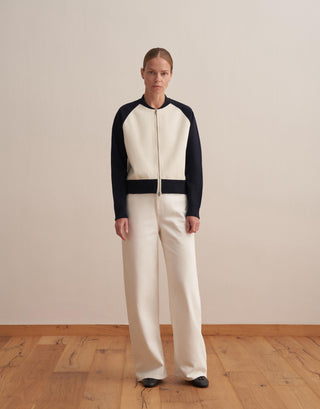 Two-Tone Cotton Knit Cardigan – Ecru