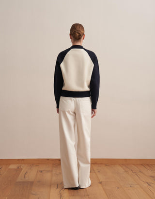 Two-Tone Cotton Knit Cardigan – Ecru