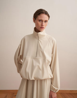 Technical Zip-Up Sweatshirt – Beige