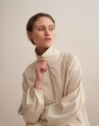 Technical Zip-Up Sweatshirt – Beige