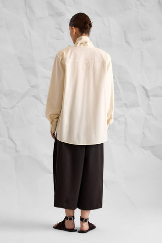 Ecru Bow-Neck Cotton Poplin Blouse