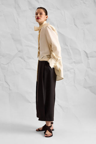 Ecru Bow-Neck Cotton Poplin Blouse