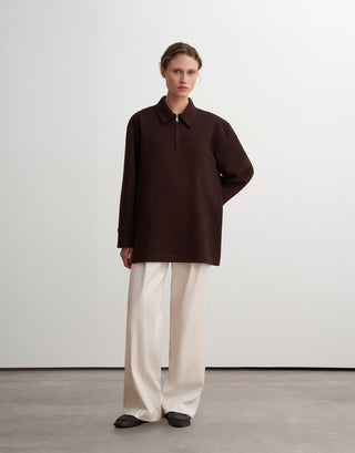 Half-Zip Polo Sweatshirt – Brown