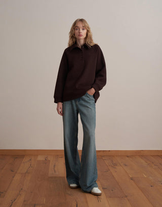 Embroidered Polo Sweatshirt – Brown