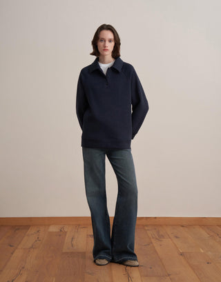 Embroidered Polo Sweatshirt – Navy