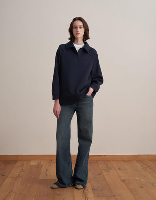 Embroidered Polo Sweatshirt – Navy