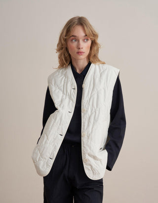 Quilted V-Neck Vest – Ecru