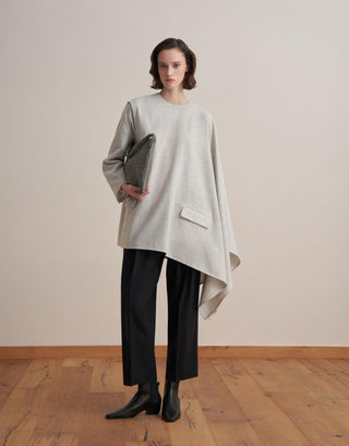 Asymmetric Wool-Blend Jacket Poncho – Gray