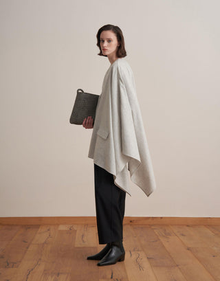 Asymmetric Wool-Blend Jacket Poncho – Gray