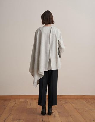 Asymmetric Wool-Blend Jacket Poncho – Gray