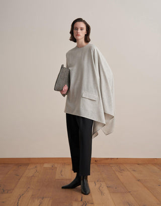 Asymmetric Wool-Blend Jacket Poncho – Gray