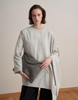 Asymmetric Wool-Blend Jacket Poncho – Gray