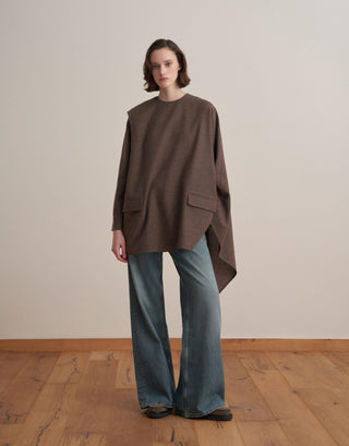 Asymmetric Wool-Blend Jacket Poncho – Milky Coffee