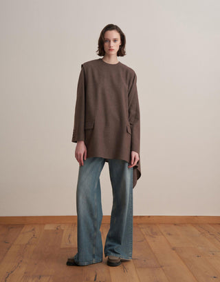 Asymmetric Wool-Blend Jacket Poncho – Milky Coffee