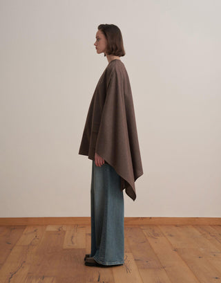 Asymmetric Wool-Blend Jacket Poncho – Milky Coffee