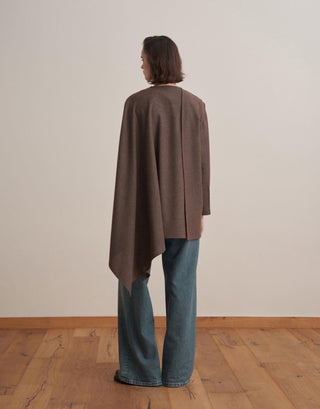 Asymmetric Wool-Blend Jacket Poncho – Milky Coffee