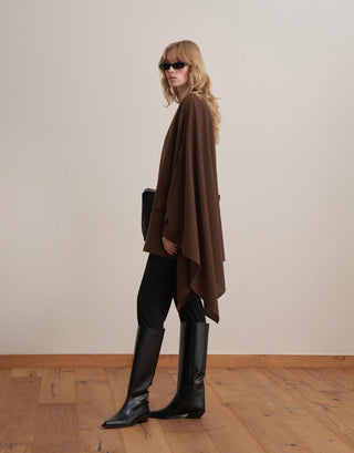 Asymmetric Wool-Blend Jacket Poncho – Brown