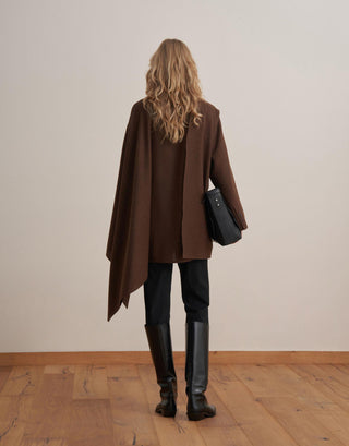 Asymmetric Wool-Blend Jacket Poncho – Brown