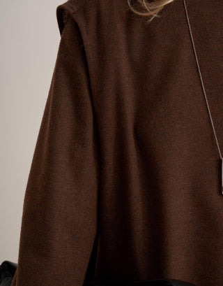 Asymmetric Wool-Blend Jacket Poncho – Brown