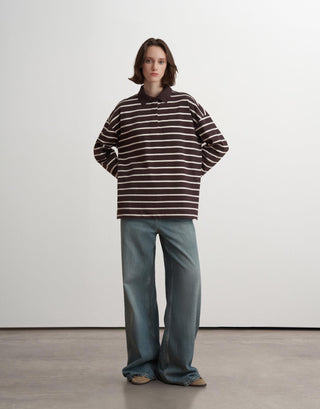 Striped Polo Sweatshirt – Brown