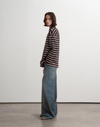 Striped Polo Sweatshirt – Brown